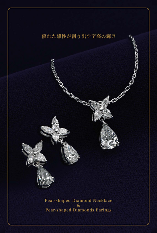 Per-shaped Diamond Necklace ＆Per-shaped Diamond Earings