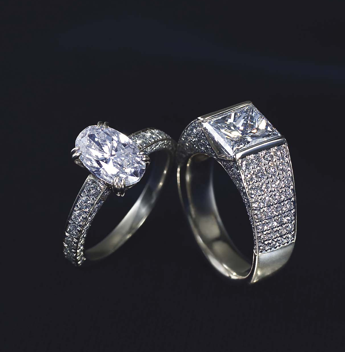 Oval Diamond Ring & Princess-cut Diamond Ring
